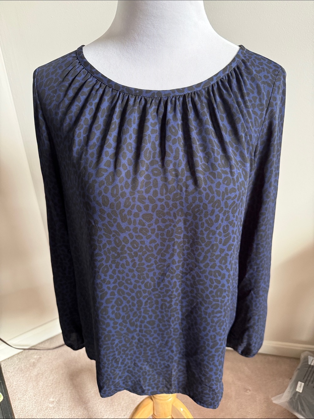 LOFT Navy and Black Leopard-Print Long-Sleeve Tee